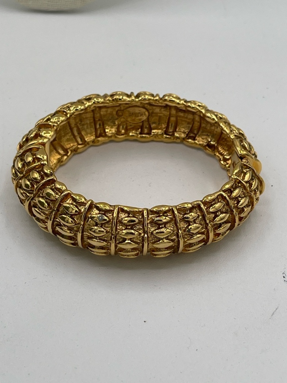 4.21.26-6 Jose & Maria Barrera Vintage Goldtone Textured Hinge Bracelet
